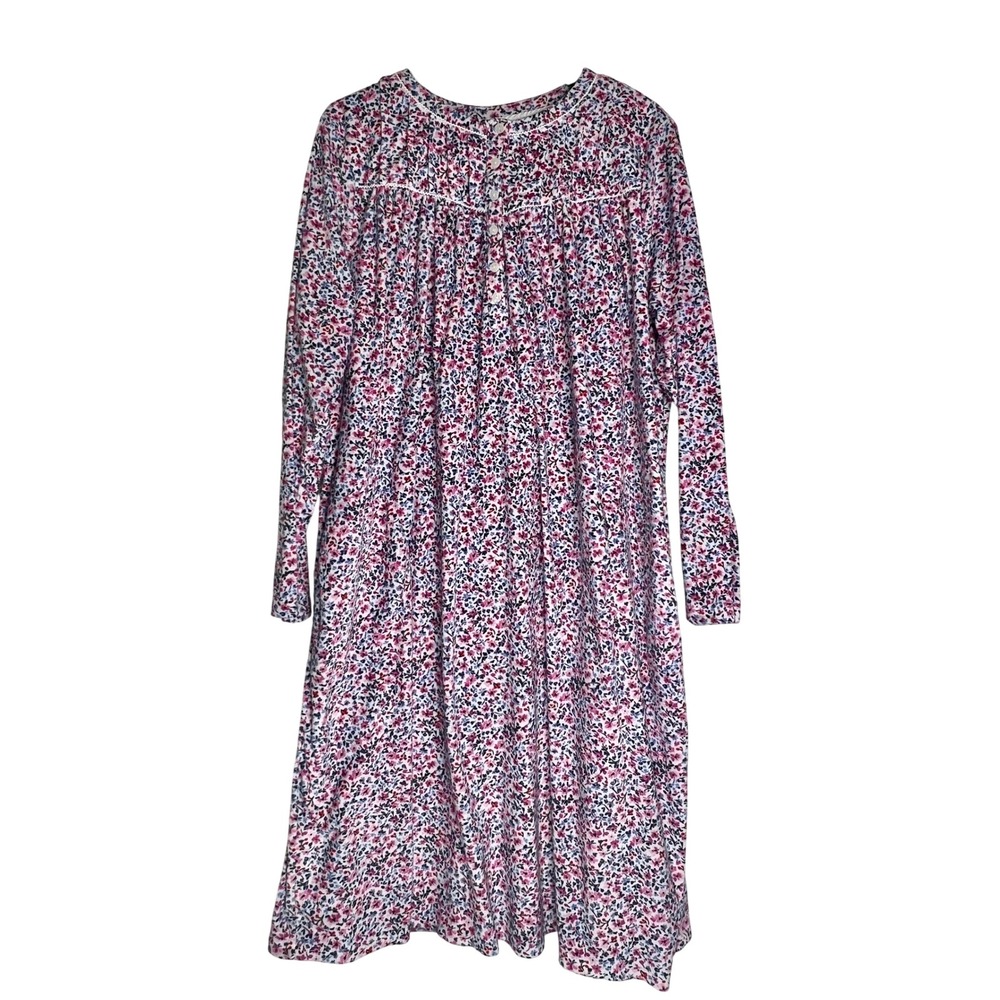 Aria Collection Womens XL Nightgown Floral Long Sleeve Pink Blue Soft
